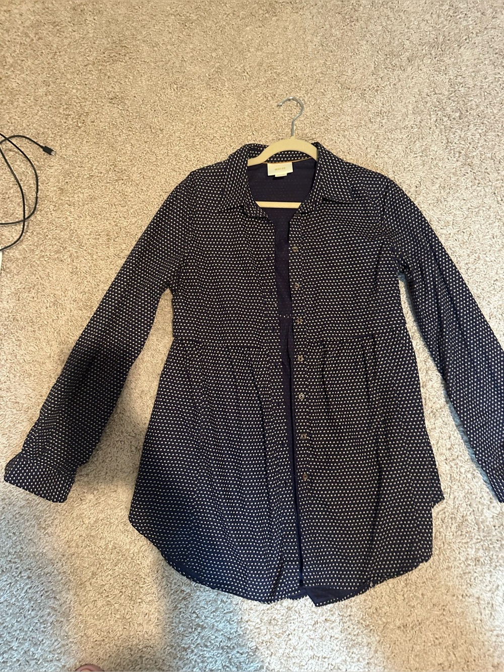 Anthropologie Maeve Navy and Dot Tunic length Button-down classic flattering SzM - Picture 3 of 6